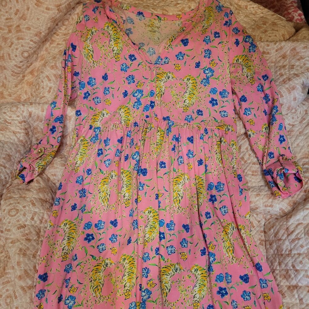 EUC Pink Tiger Lilly Pulitzer  Dress 3/4 sleeve SZ Med
